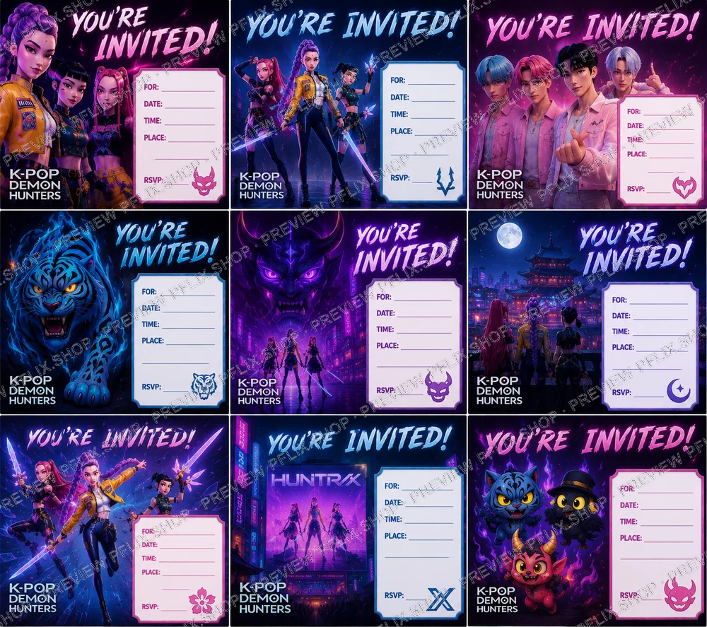K-Pop Demon Hunters Party Invitations