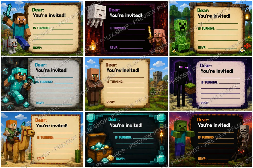 Minecraft Birthday Invitations — Collage