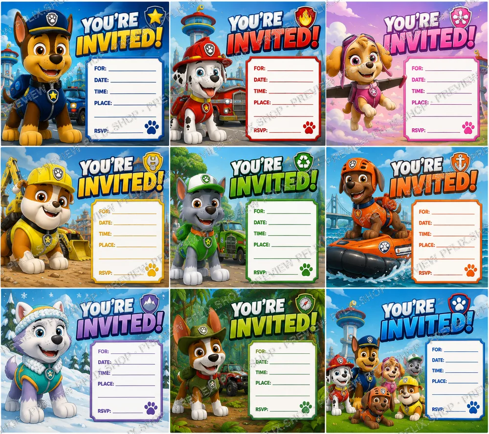 Paw Patrol Birthday Invitations — Collage