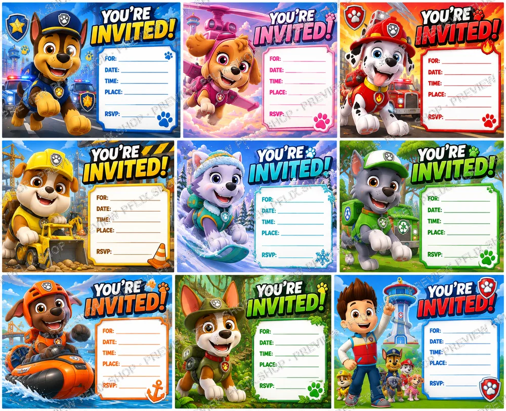 Paw Patrol Birthday Invitations — Grid