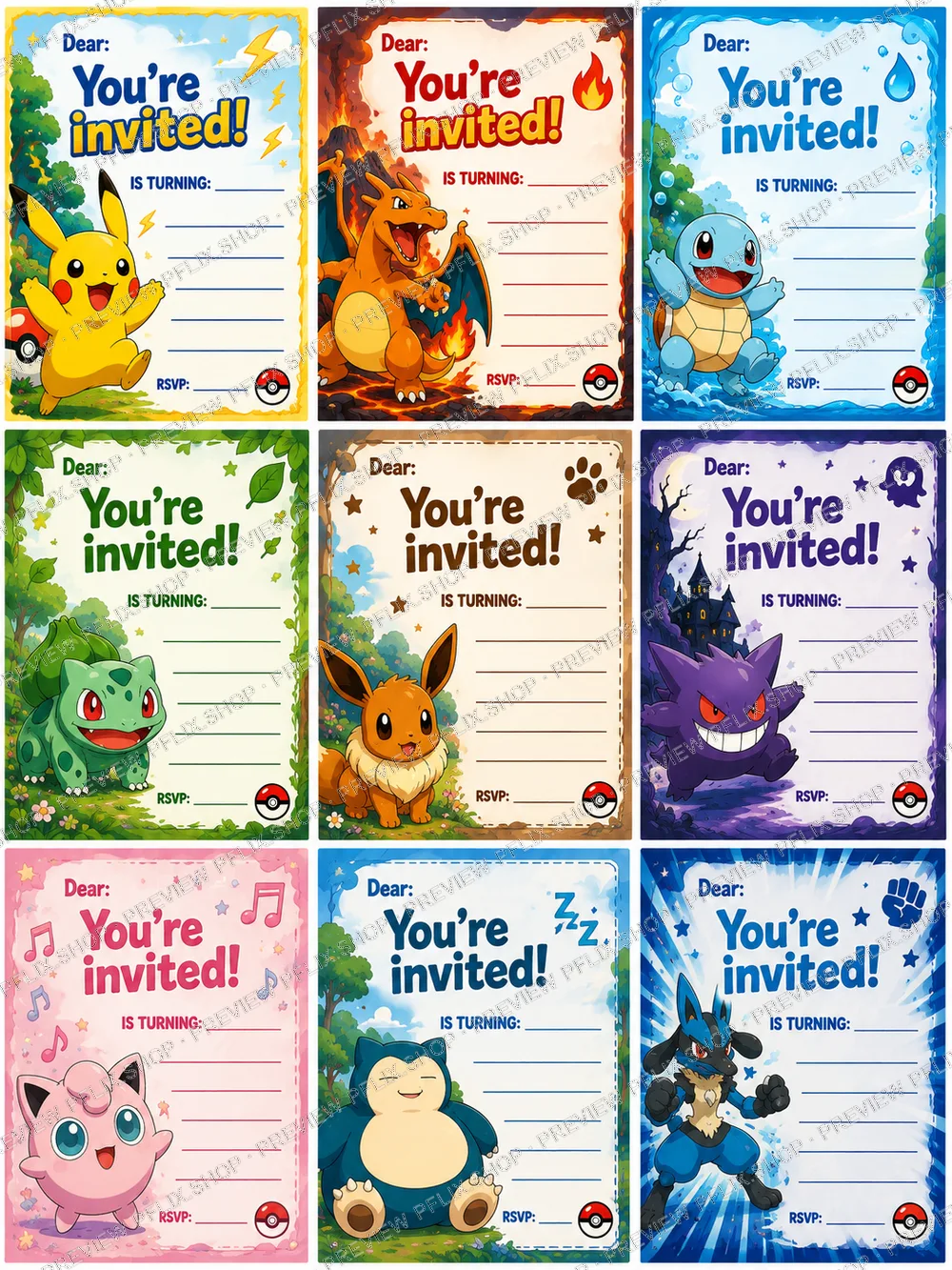 Pokémon Birthday Invitations — Collection