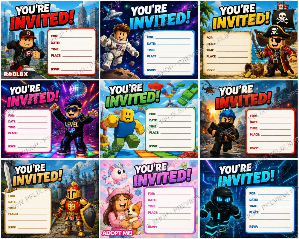 Roblox Party Invitations — Collage