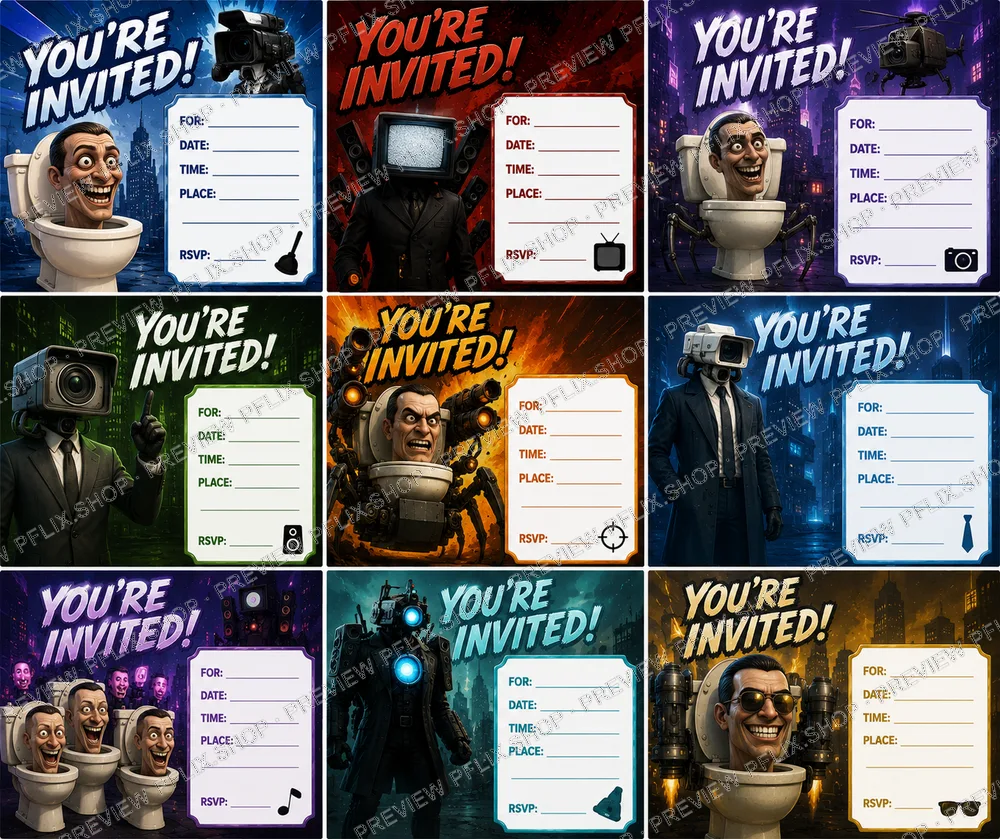 Skibidi Toilet Party Invitations