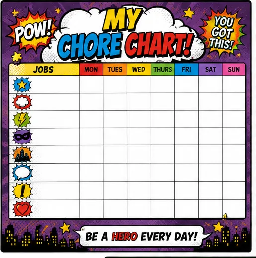 Comic Chore Chart — Purple
