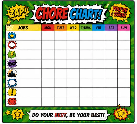 Comic Chore Chart — Green