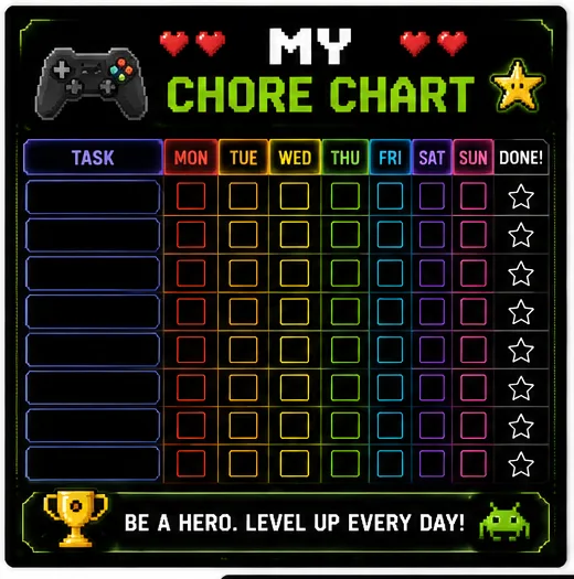 Gamer Chore Chart — Blank