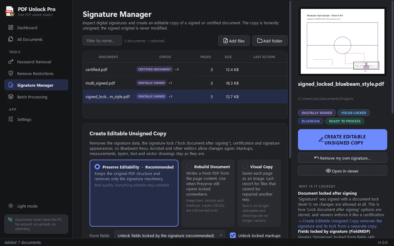 PDF Unlock Pro — Signatures
